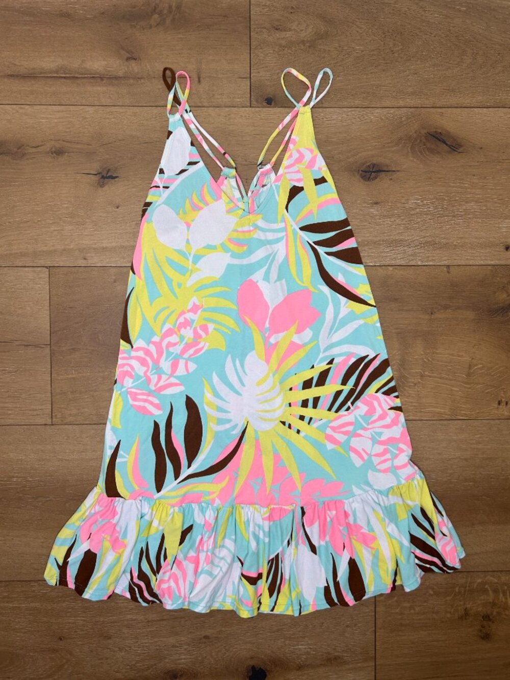 Maaji Tropical Floral Ruffle Mini Dress Strappy Back